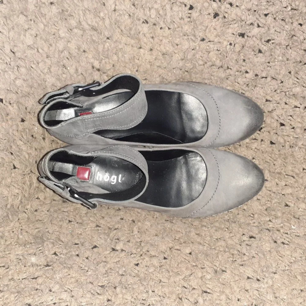 HOGL BRAND-Dark Gray Nubuck-Oiled Leather Areas-Ankle Wrap Strap Snap-Sz 6-NM - Picture 6 of 7